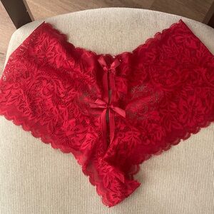 Super sexy, red lace medium, peekaboo bottom valentine panties